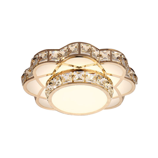 Gold 10"/12" Wide LED Flush Mount Lamp Modern Crystal Block Flower Ceiling Mounted Light Clearhalo 'Ceiling Lights' 'Close To Ceiling Lights' 'Close to ceiling' 'Flush mount' Lighting' 812285