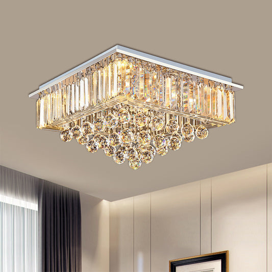 Faceted Crystal Square Flush Mount Light Minimalist 5-Head Living Room Ceiling Mounted Fixture in Chrome Chrome Clearhalo 'Ceiling Lights' 'Close To Ceiling Lights' 'Close to ceiling' 'Flush mount' Lighting' 812293