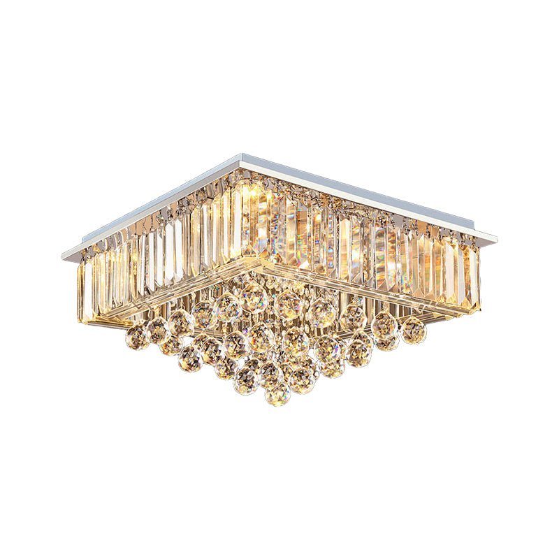 Faceted Crystal Square Flush Mount Light Minimalist 5-Head Living Room Ceiling Mounted Fixture in Chrome Clearhalo 'Ceiling Lights' 'Close To Ceiling Lights' 'Close to ceiling' 'Flush mount' Lighting' 812295