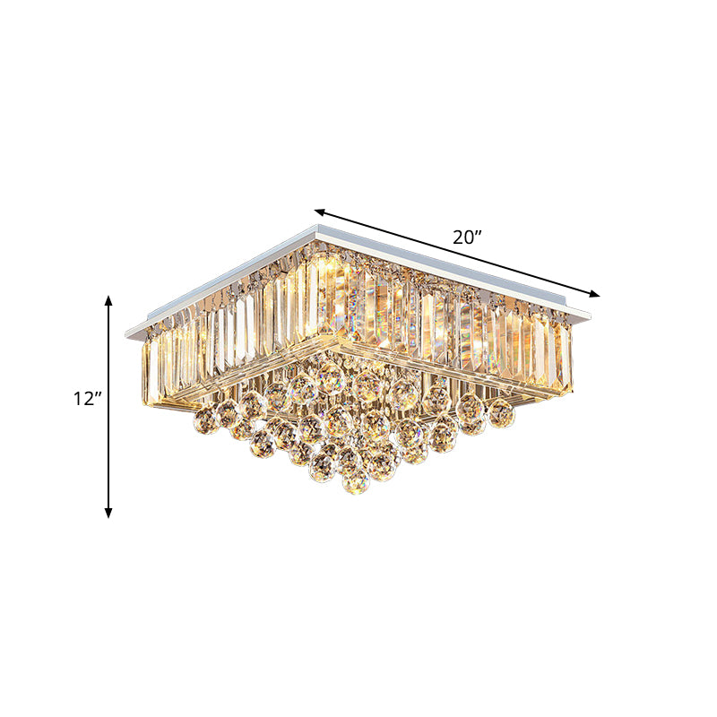 Faceted Crystal Square Flush Mount Light Minimalist 5-Head Living Room Ceiling Mounted Fixture in Chrome Clearhalo 'Ceiling Lights' 'Close To Ceiling Lights' 'Close to ceiling' 'Flush mount' Lighting' 812296