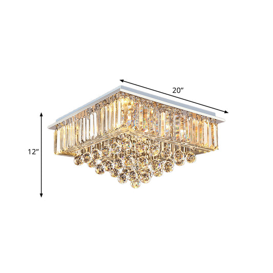 Faceted Crystal Square Flush Mount Light Minimalist 5-Head Living Room Ceiling Mounted Fixture in Chrome Clearhalo 'Ceiling Lights' 'Close To Ceiling Lights' 'Close to ceiling' 'Flush mount' Lighting' 812296