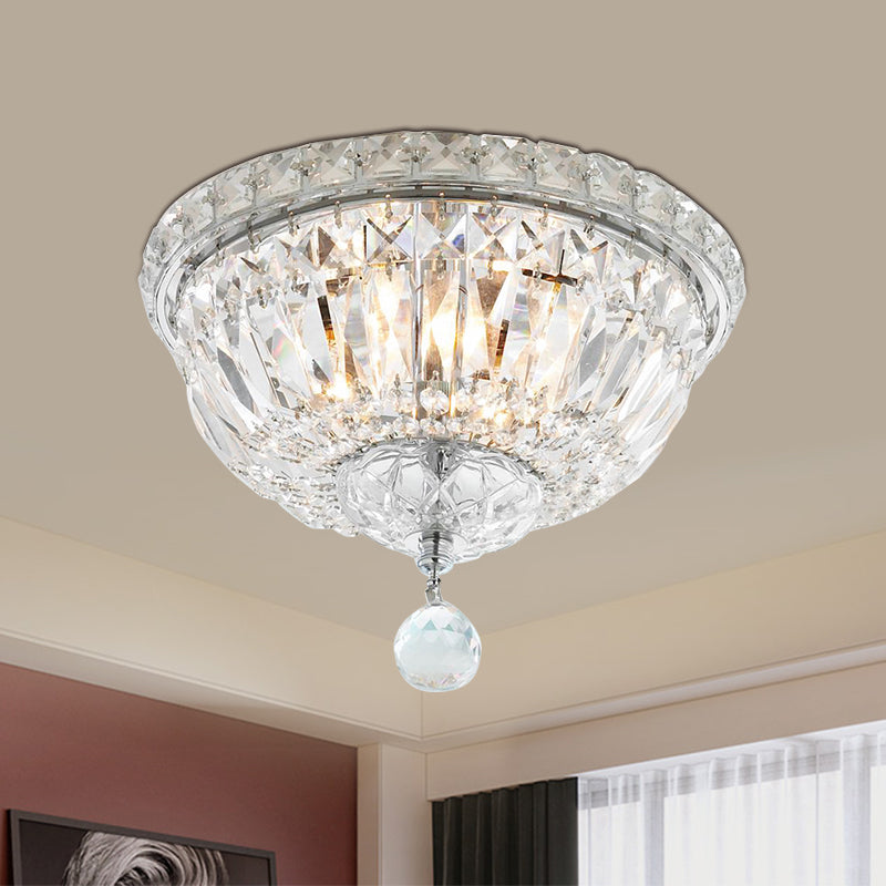 6-Light Bowl Flush Mount Lamp Modernism Clear Faceted Crystal Ceiling Light Fixture Clear Clearhalo 'Ceiling Lights' 'Close To Ceiling Lights' 'Close to ceiling' 'Flush mount' Lighting' 812297