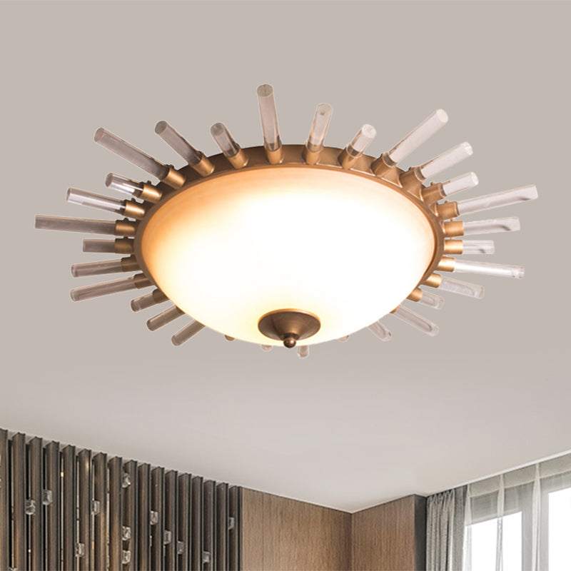 24"/30" W LED Fluted Crystal Flushmount Ceiling Lamp Minimalist Gold Opal Glass Bowl Corridor Lighting Fixture Gold 30" Clearhalo 'Ceiling Lights' 'Close To Ceiling Lights' 'Close to ceiling' 'Flush mount' Lighting' 812317