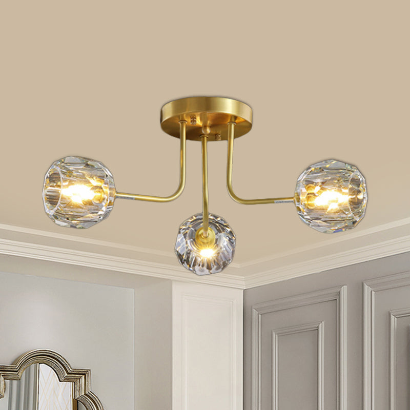 Modern Ball Semi Flush Light 3/5-Light Clear Crystal Ceiling Lighting in Gold with Sputnik Design 3 Gold Clearhalo 'Ceiling Lights' 'Close To Ceiling Lights' 'Close to ceiling' 'Semi-flushmount' Lighting' 812359