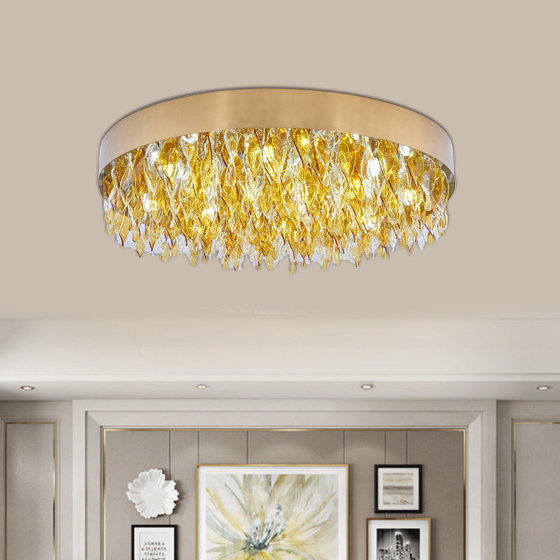 Amber Crystal Teardrop Flush Mount Contemporary 6 Lights Bedroom Ceiling Mounted Fixture in Gold Gold Clearhalo 'Ceiling Lights' 'Close To Ceiling Lights' 'Close to ceiling' 'Flush mount' Lighting' 812368