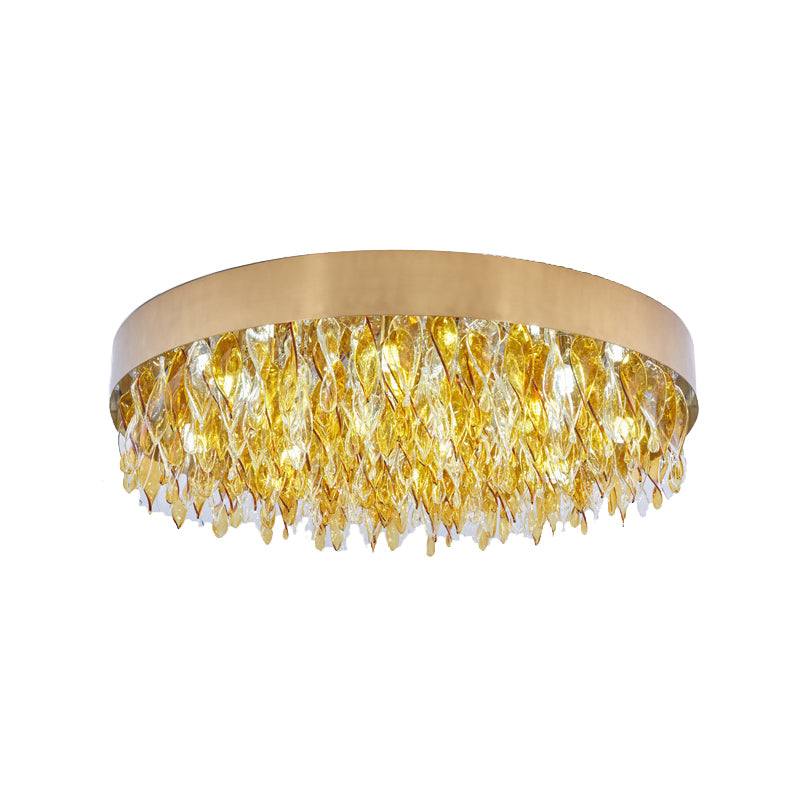 Amber Crystal Teardrop Flush Mount Contemporary 6 Lights Bedroom Ceiling Mounted Fixture in Gold Clearhalo 'Ceiling Lights' 'Close To Ceiling Lights' 'Close to ceiling' 'Flush mount' Lighting' 812369