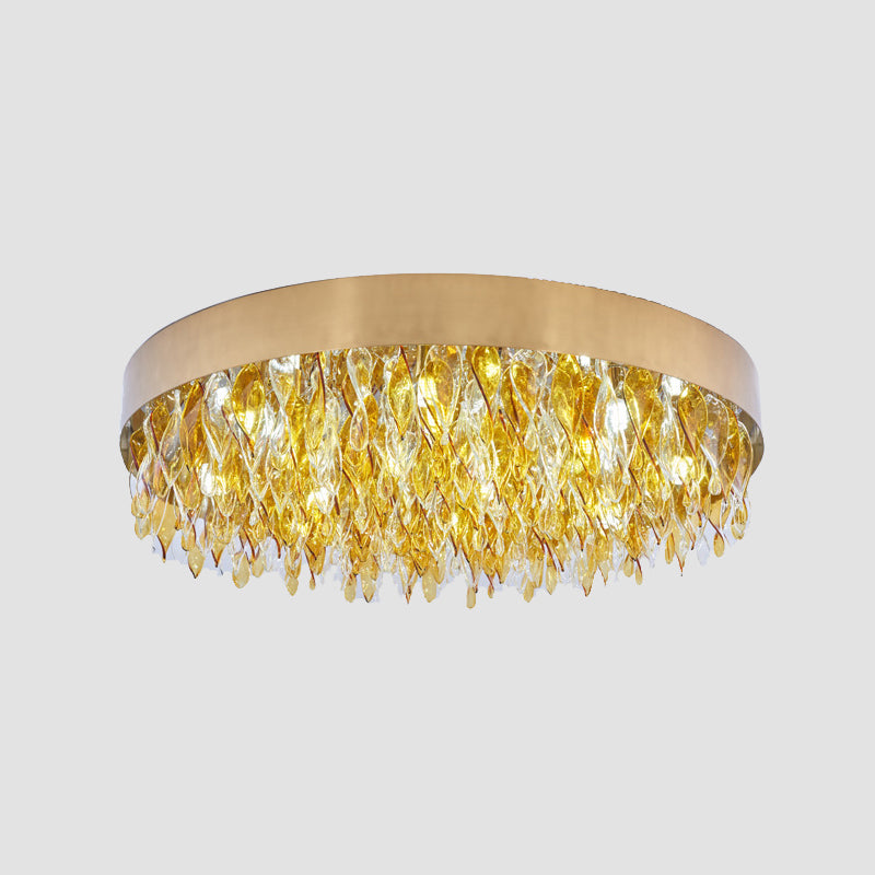 Amber Crystal Teardrop Flush Mount Contemporary 6 Lights Bedroom Ceiling Mounted Fixture in Gold Clearhalo 'Ceiling Lights' 'Close To Ceiling Lights' 'Close to ceiling' 'Flush mount' Lighting' 812370