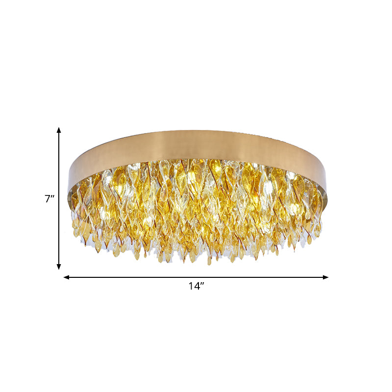 Amber Crystal Teardrop Flush Mount Contemporary 6 Lights Bedroom Ceiling Mounted Fixture in Gold Clearhalo 'Ceiling Lights' 'Close To Ceiling Lights' 'Close to ceiling' 'Flush mount' Lighting' 812371