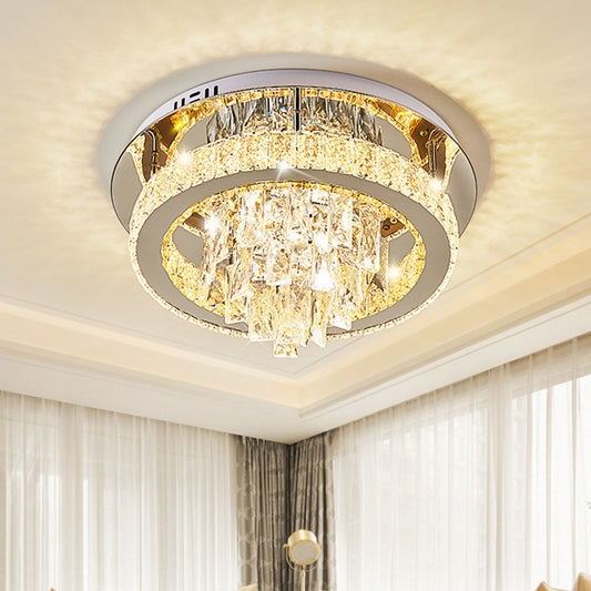 LED Ring Flushmount Modernism Chrome Faceted Crystal Close to Ceiling Light for Living Room Chrome Clearhalo 'Ceiling Lights' 'Close To Ceiling Lights' 'Close to ceiling' 'Flush mount' Lighting' 812372