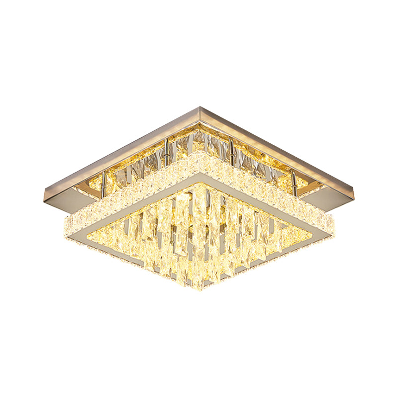 Square Frame Clear Crystal Flush Mount Modernist LED Bedroom Ceiling Lighting in Chrome with Waterfall Design Clearhalo 'Ceiling Lights' 'Close To Ceiling Lights' 'Close to ceiling' 'Flush mount' Lighting' 812377