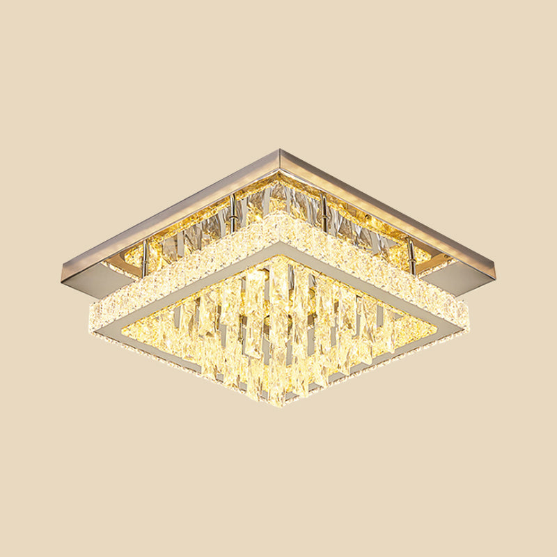 Square Frame Clear Crystal Flush Mount Modernist LED Bedroom Ceiling Lighting in Chrome with Waterfall Design Clearhalo 'Ceiling Lights' 'Close To Ceiling Lights' 'Close to ceiling' 'Flush mount' Lighting' 812378