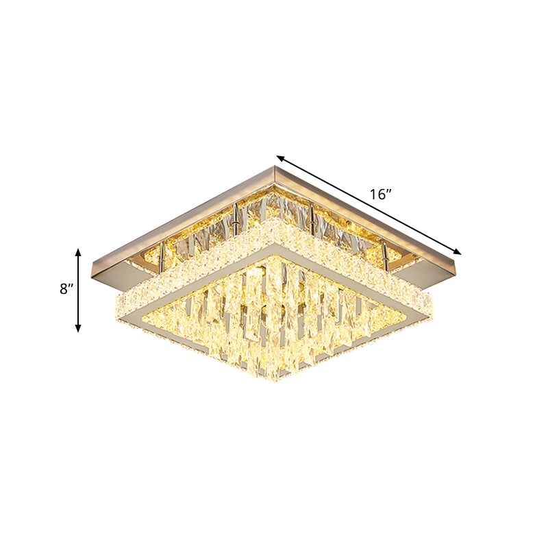 Square Frame Clear Crystal Flush Mount Modernist LED Bedroom Ceiling Lighting in Chrome with Waterfall Design Clearhalo 'Ceiling Lights' 'Close To Ceiling Lights' 'Close to ceiling' 'Flush mount' Lighting' 812379