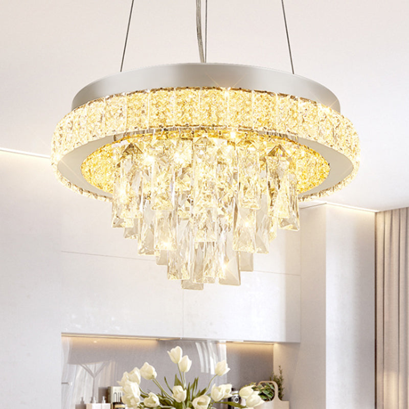 LED Semi Flush Light Fixture Modernism Cascading Faceted Crystal Ceiling Mount in Chrome with Hoop Design Chrome Clearhalo 'Ceiling Lights' 'Close To Ceiling Lights' 'Close to ceiling' 'Semi-flushmount' Lighting' 812380