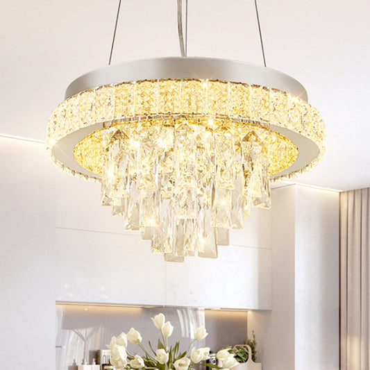 LED Semi Flush Light Fixture Modernism Cascading Faceted Crystal Ceiling Mount in Chrome with Hoop Design Chrome Clearhalo 'Ceiling Lights' 'Close To Ceiling Lights' 'Close to ceiling' 'Semi-flushmount' Lighting' 812380