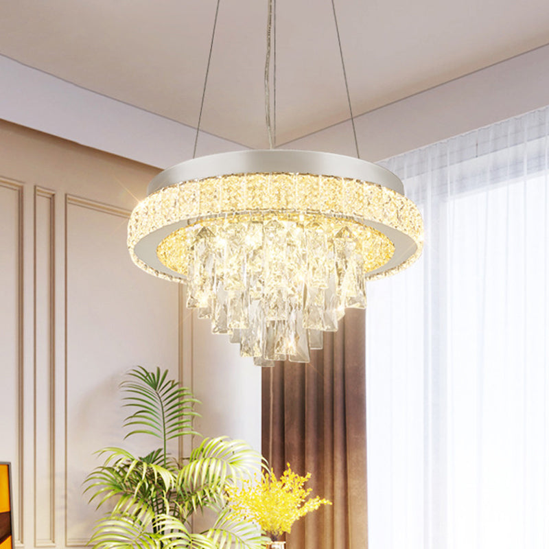 LED Semi Flush Light Fixture Modernism Cascading Faceted Crystal Ceiling Mount in Chrome with Hoop Design Clearhalo 'Ceiling Lights' 'Close To Ceiling Lights' 'Close to ceiling' 'Semi-flushmount' Lighting' 812381