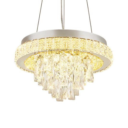 LED Semi Flush Light Fixture Modernism Cascading Faceted Crystal Ceiling Mount in Chrome with Hoop Design Clearhalo 'Ceiling Lights' 'Close To Ceiling Lights' 'Close to ceiling' 'Semi-flushmount' Lighting' 812382