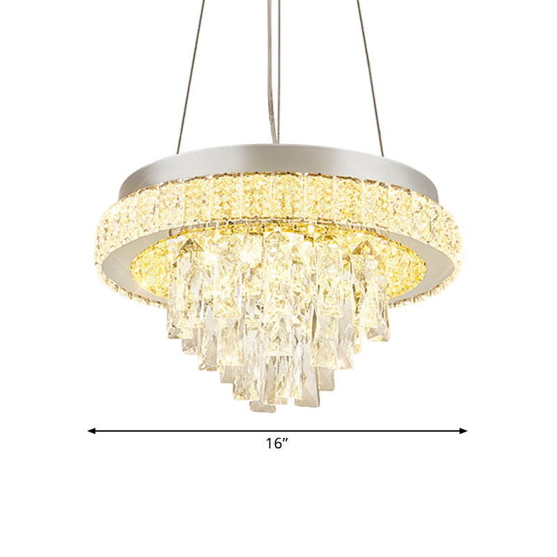 LED Semi Flush Light Fixture Modernism Cascading Faceted Crystal Ceiling Mount in Chrome with Hoop Design Clearhalo 'Ceiling Lights' 'Close To Ceiling Lights' 'Close to ceiling' 'Semi-flushmount' Lighting' 812383