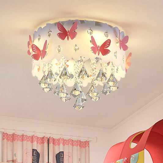 Teardrop Bedroom Flush Mount Simple Clear Crystal 4/6-Light Pink Ceiling Lamp with Butterfly Design 4 Pink Clearhalo 'Ceiling Lights' 'Close To Ceiling Lights' 'Close to ceiling' 'Flush mount' Lighting' 812388