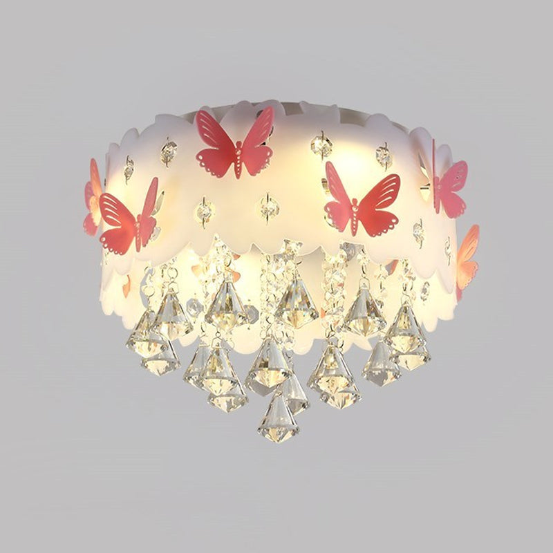 Teardrop Bedroom Flush Mount Simple Clear Crystal 4/6-Light Pink Ceiling Lamp with Butterfly Design Clearhalo 'Ceiling Lights' 'Close To Ceiling Lights' 'Close to ceiling' 'Flush mount' Lighting' 812390