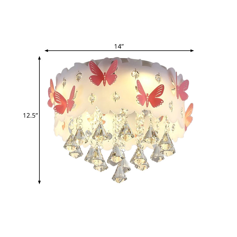 Teardrop Bedroom Flush Mount Simple Clear Crystal 4/6-Light Pink Ceiling Lamp with Butterfly Design Clearhalo 'Ceiling Lights' 'Close To Ceiling Lights' 'Close to ceiling' 'Flush mount' Lighting' 812391