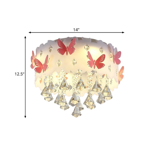 Teardrop Bedroom Flush Mount Simple Clear Crystal 4/6-Light Pink Ceiling Lamp with Butterfly Design Clearhalo 'Ceiling Lights' 'Close To Ceiling Lights' 'Close to ceiling' 'Flush mount' Lighting' 812391