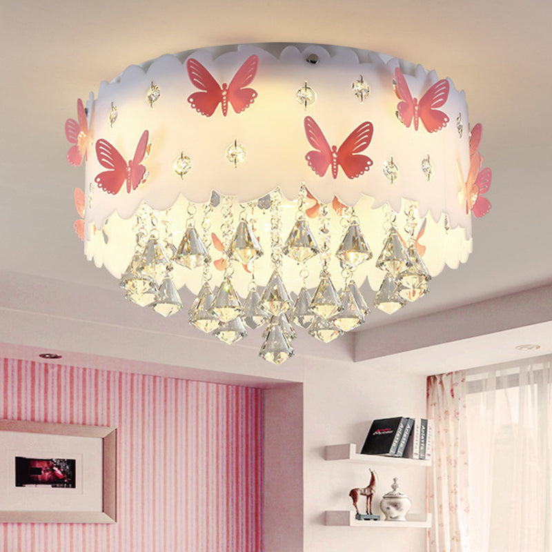 Teardrop Bedroom Flush Mount Simple Clear Crystal 4/6-Light Pink Ceiling Lamp with Butterfly Design 6 Pink Clearhalo 'Ceiling Lights' 'Close To Ceiling Lights' 'Close to ceiling' 'Flush mount' Lighting' 812392