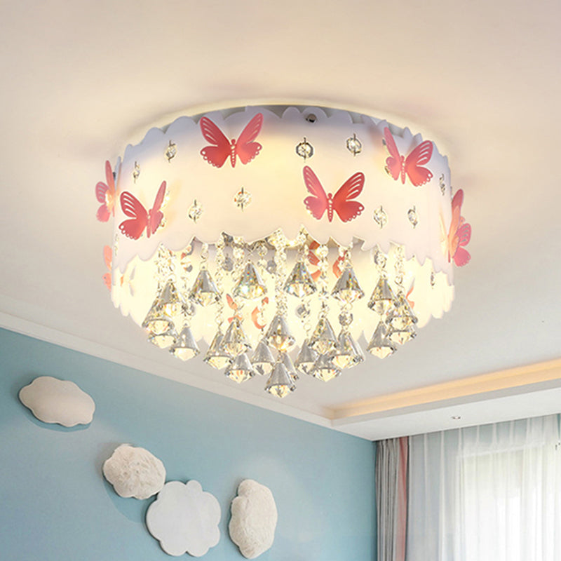 Teardrop Bedroom Flush Mount Simple Clear Crystal 4/6-Light Pink Ceiling Lamp with Butterfly Design Clearhalo 'Ceiling Lights' 'Close To Ceiling Lights' 'Close to ceiling' 'Flush mount' Lighting' 812393