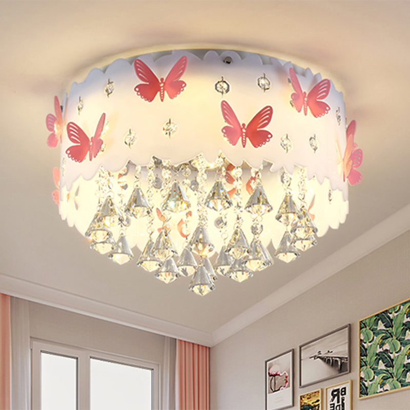 Teardrop Bedroom Flush Mount Simple Clear Crystal 4/6-Light Pink Ceiling Lamp with Butterfly Design Clearhalo 'Ceiling Lights' 'Close To Ceiling Lights' 'Close to ceiling' 'Flush mount' Lighting' 812394