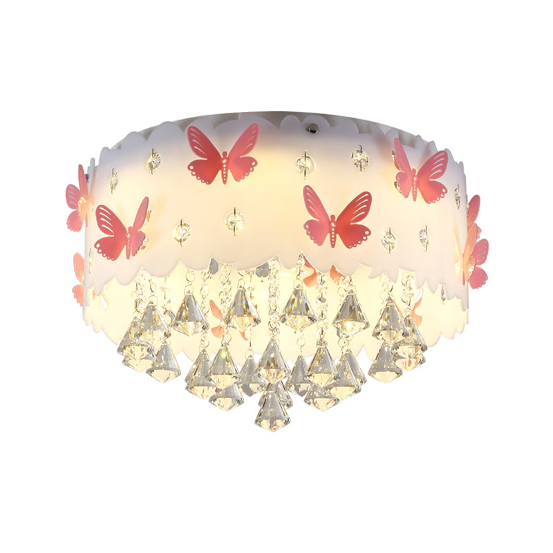 Teardrop Bedroom Flush Mount Simple Clear Crystal 4/6-Light Pink Ceiling Lamp with Butterfly Design Clearhalo 'Ceiling Lights' 'Close To Ceiling Lights' 'Close to ceiling' 'Flush mount' Lighting' 812395