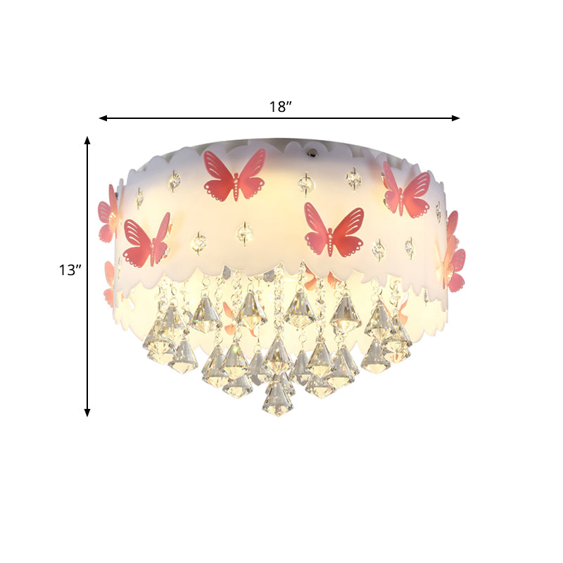 Teardrop Bedroom Flush Mount Simple Clear Crystal 4/6-Light Pink Ceiling Lamp with Butterfly Design Clearhalo 'Ceiling Lights' 'Close To Ceiling Lights' 'Close to ceiling' 'Flush mount' Lighting' 812396