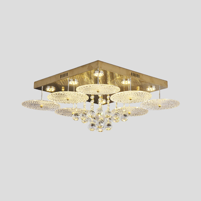 Gold LED Flush Light Fixture Modern Style Crystal Ball Ribbed Round Ceiling Lamp for Bedroom Clearhalo 'Ceiling Lights' 'Close To Ceiling Lights' 'Close to ceiling' 'Flush mount' Lighting' 812403