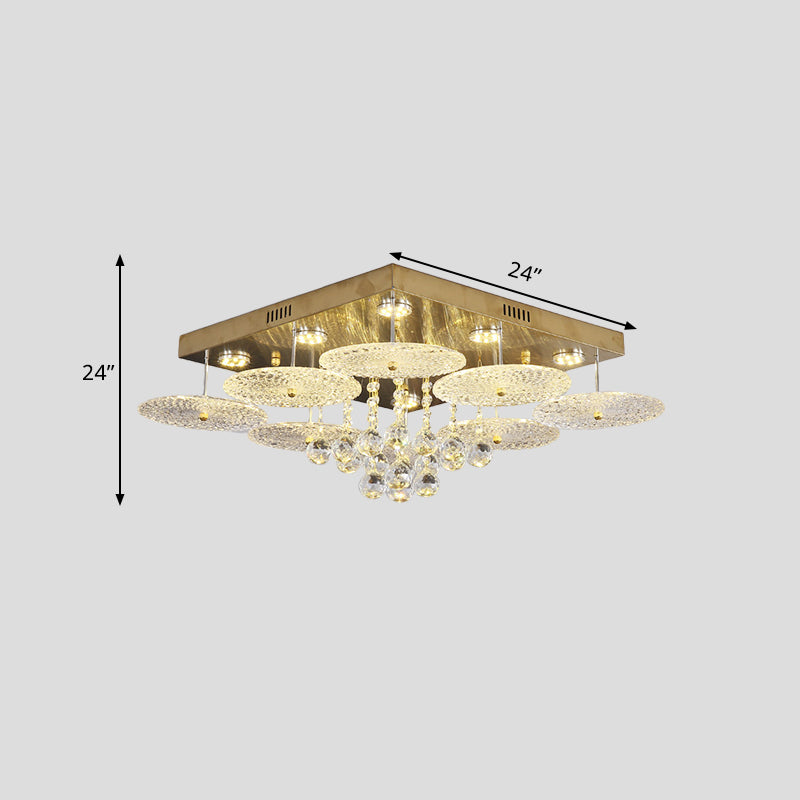 Gold LED Flush Light Fixture Modern Style Crystal Ball Ribbed Round Ceiling Lamp for Bedroom Clearhalo 'Ceiling Lights' 'Close To Ceiling Lights' 'Close to ceiling' 'Flush mount' Lighting' 812404