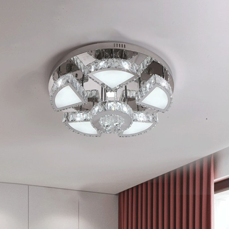 LED Flush Mount Spotlight Modernism Bedroom Ceiling Light with Waterfall Faceted Crystal Shade in Chrome, 24"/31.5" W Chrome 24" Clearhalo 'Ceiling Lights' 'Close To Ceiling Lights' 'Close to ceiling' 'Flush mount' Lighting' 812405