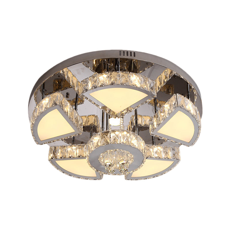 LED Flush Mount Spotlight Modernism Bedroom Ceiling Light with Waterfall Faceted Crystal Shade in Chrome, 24"/31.5" W Clearhalo 'Ceiling Lights' 'Close To Ceiling Lights' 'Close to ceiling' 'Flush mount' Lighting' 812406