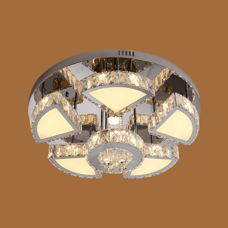 LED Flush Mount Spotlight Modernism Bedroom Ceiling Light with Waterfall Faceted Crystal Shade in Chrome, 24"/31.5" W Clearhalo 'Ceiling Lights' 'Close To Ceiling Lights' 'Close to ceiling' 'Flush mount' Lighting' 812407