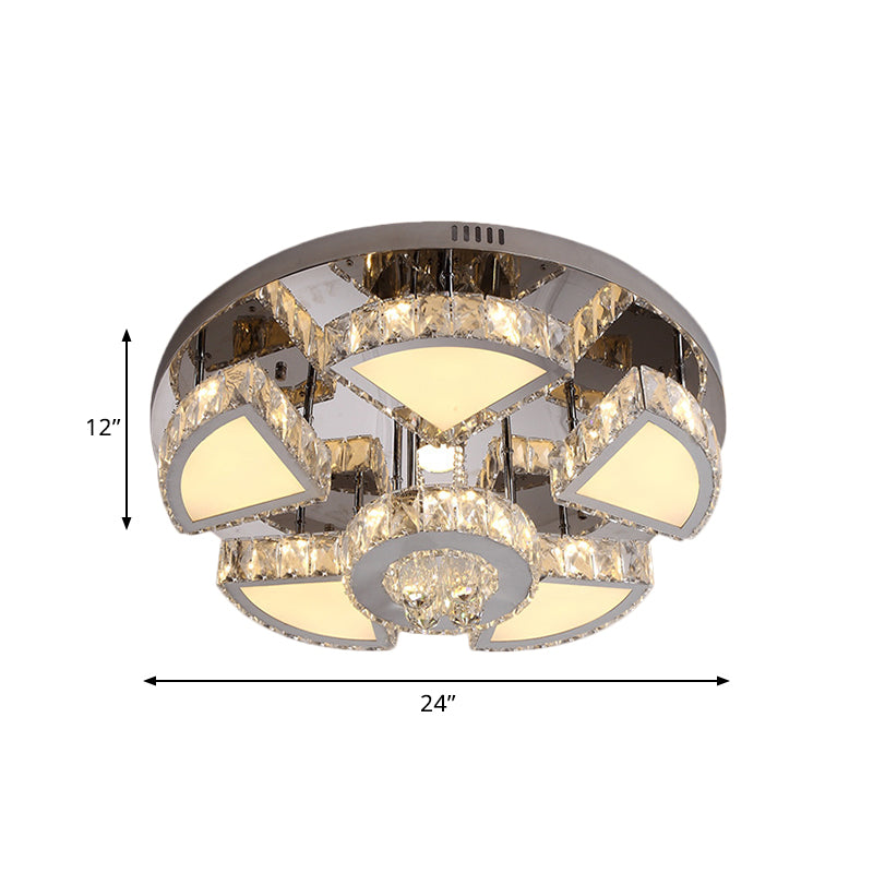 LED Flush Mount Spotlight Modernism Bedroom Ceiling Light with Waterfall Faceted Crystal Shade in Chrome, 24"/31.5" W Clearhalo 'Ceiling Lights' 'Close To Ceiling Lights' 'Close to ceiling' 'Flush mount' Lighting' 812408