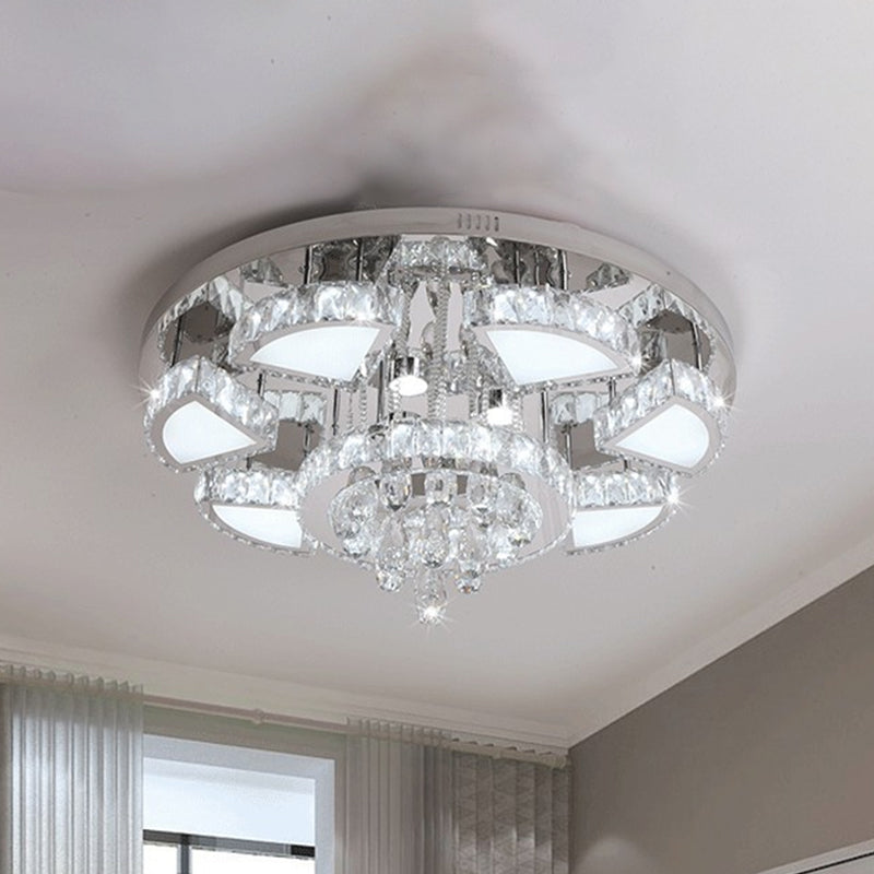 LED Flush Mount Spotlight Modernism Bedroom Ceiling Light with Waterfall Faceted Crystal Shade in Chrome, 24"/31.5" W Clearhalo 'Ceiling Lights' 'Close To Ceiling Lights' 'Close to ceiling' 'Flush mount' Lighting' 812410