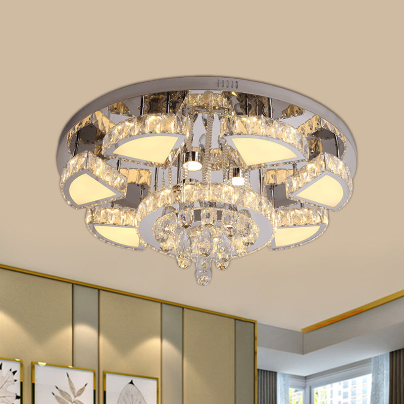 LED Flush Mount Spotlight Modernism Bedroom Ceiling Light with Waterfall Faceted Crystal Shade in Chrome, 24"/31.5" W Clearhalo 'Ceiling Lights' 'Close To Ceiling Lights' 'Close to ceiling' 'Flush mount' Lighting' 812411