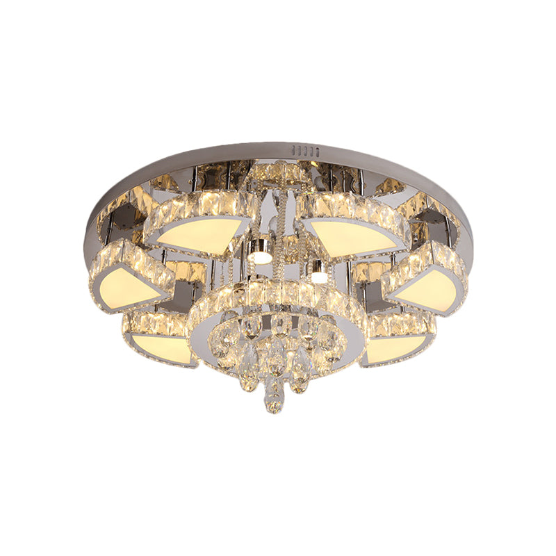 LED Flush Mount Spotlight Modernism Bedroom Ceiling Light with Waterfall Faceted Crystal Shade in Chrome, 24"/31.5" W Clearhalo 'Ceiling Lights' 'Close To Ceiling Lights' 'Close to ceiling' 'Flush mount' Lighting' 812412