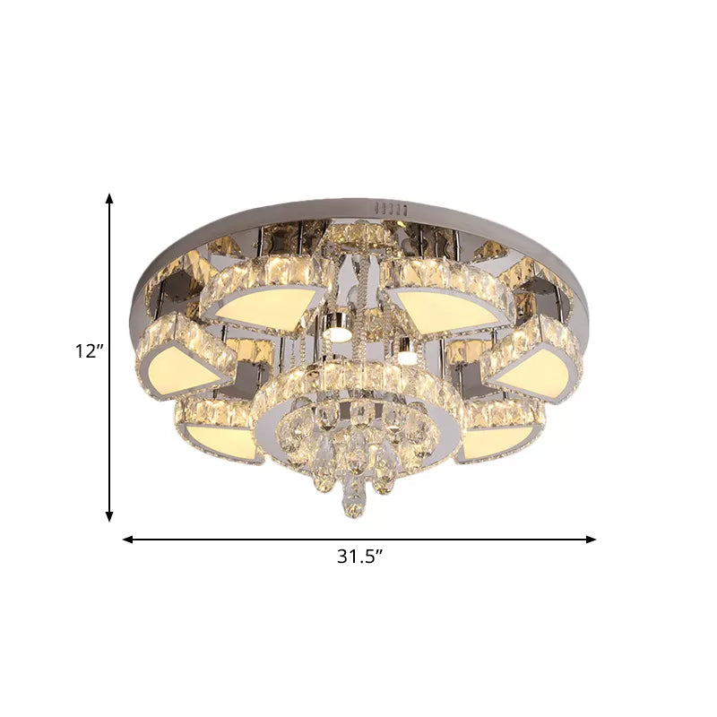 LED Flush Mount Spotlight Modernism Bedroom Ceiling Light with Waterfall Faceted Crystal Shade in Chrome, 24"/31.5" W Clearhalo 'Ceiling Lights' 'Close To Ceiling Lights' 'Close to ceiling' 'Flush mount' Lighting' 812413