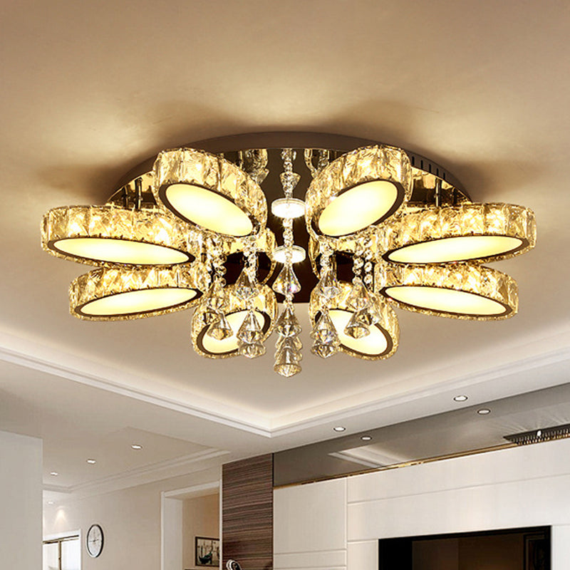 Modernist Blossom Flushmount Light 6/8 Heads Clear Crystal Flush Mount Fixture in Chrome for Living Room 8 Chrome Clearhalo 'Ceiling Lights' 'Close To Ceiling Lights' 'Close to ceiling' 'Flush mount' Lighting' 812427