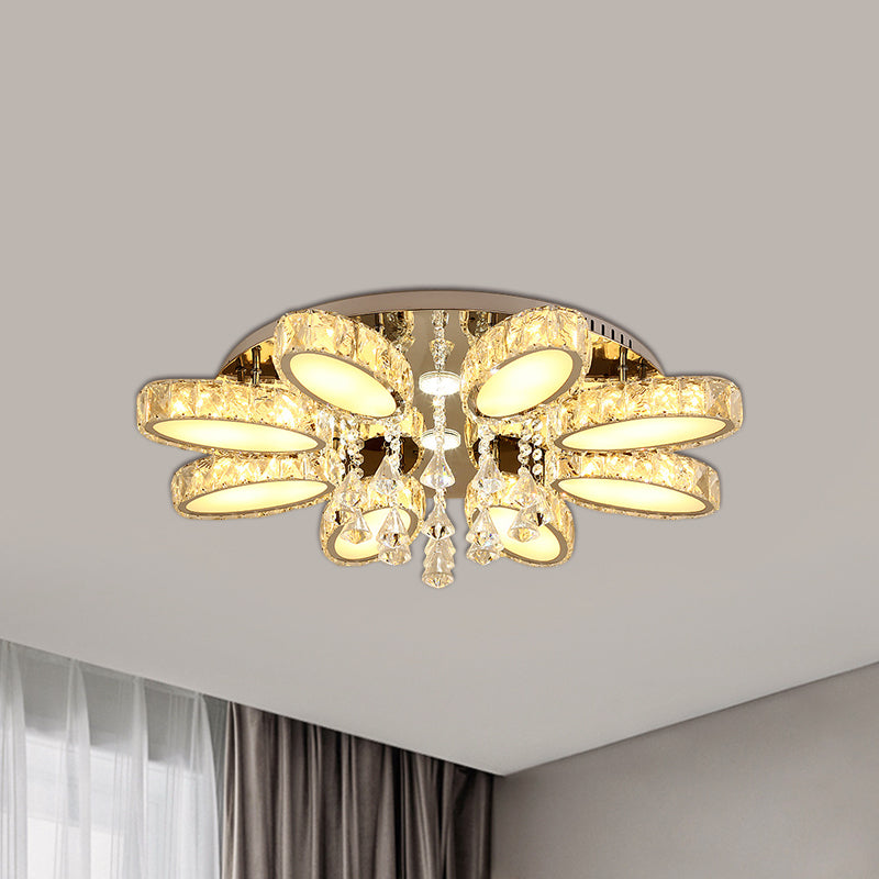 Modernist Blossom Flushmount Light 6/8 Heads Clear Crystal Flush Mount Fixture in Chrome for Living Room Clearhalo 'Ceiling Lights' 'Close To Ceiling Lights' 'Close to ceiling' 'Flush mount' Lighting' 812428