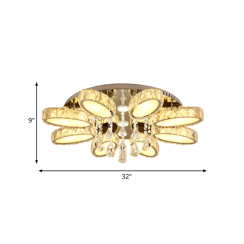 Modernist Blossom Flushmount Light 6/8 Heads Clear Crystal Flush Mount Fixture in Chrome for Living Room Clearhalo 'Ceiling Lights' 'Close To Ceiling Lights' 'Close to ceiling' 'Flush mount' Lighting' 812431