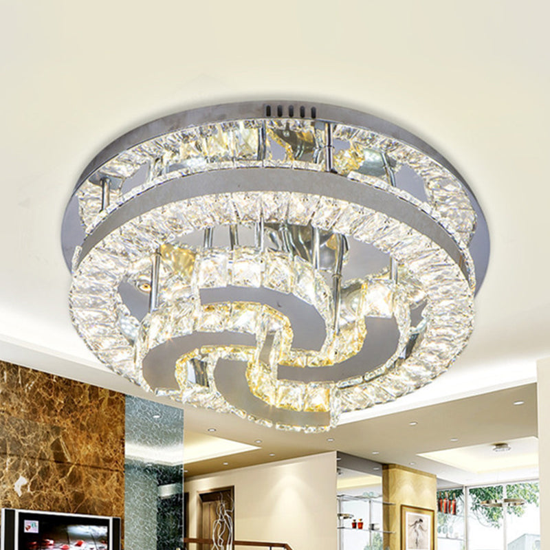 Clear Crystal Semi-Circle/Spiral Ceiling Light Minimalist LED Living Room Flush Mount Fixture in Chrome Chrome B Clearhalo 'Ceiling Lights' 'Close To Ceiling Lights' 'Close to ceiling' 'Flush mount' Lighting' 812436