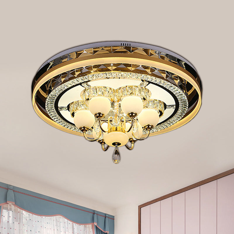 LED Circular Flush Light Simple Gold Beveled Crystal Ceiling Lamp with Opal Glass Shade in Remote Control Stepless Dimming Gold Clearhalo 'Ceiling Lights' 'Close To Ceiling Lights' 'Close to ceiling' 'Flush mount' Lighting' 812446