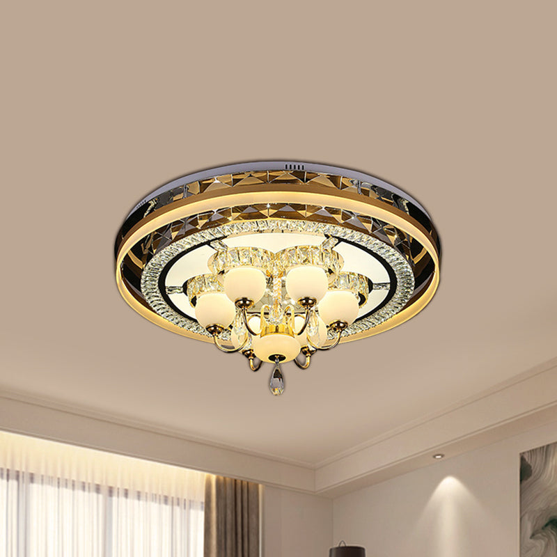 LED Circular Flush Light Simple Gold Beveled Crystal Ceiling Lamp with Opal Glass Shade in Remote Control Stepless Dimming Clearhalo 'Ceiling Lights' 'Close To Ceiling Lights' 'Close to ceiling' 'Flush mount' Lighting' 812447