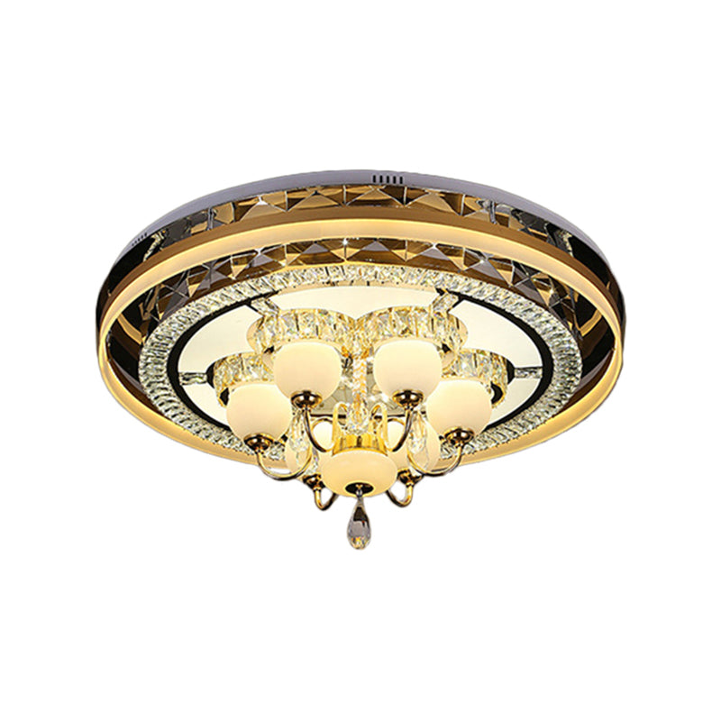 LED Circular Flush Light Simple Gold Beveled Crystal Ceiling Lamp with Opal Glass Shade in Remote Control Stepless Dimming Clearhalo 'Ceiling Lights' 'Close To Ceiling Lights' 'Close to ceiling' 'Flush mount' Lighting' 812448