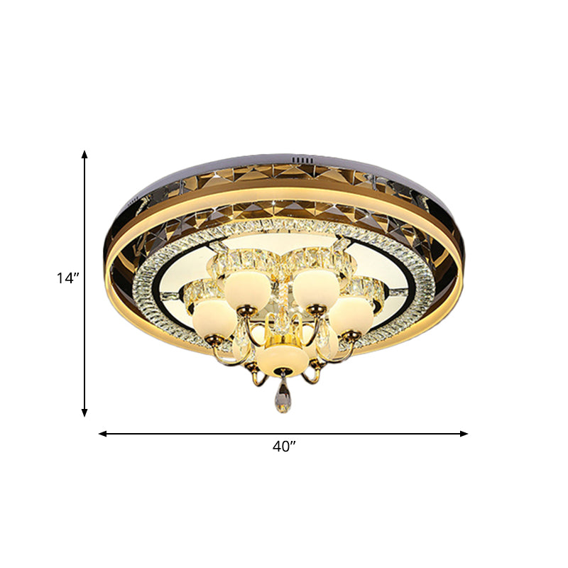 LED Circular Flush Light Simple Gold Beveled Crystal Ceiling Lamp with Opal Glass Shade in Remote Control Stepless Dimming Clearhalo 'Ceiling Lights' 'Close To Ceiling Lights' 'Close to ceiling' 'Flush mount' Lighting' 812449