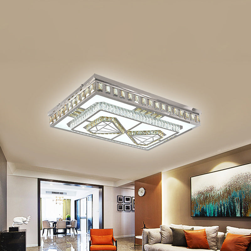 LED Flush Ceiling Light Modern Rectangle/Round Crystal Flush Mount Lamp in Chrome with Diamond Design Clearhalo 'Ceiling Lights' 'Close To Ceiling Lights' 'Close to ceiling' 'Flush mount' Lighting' 812455