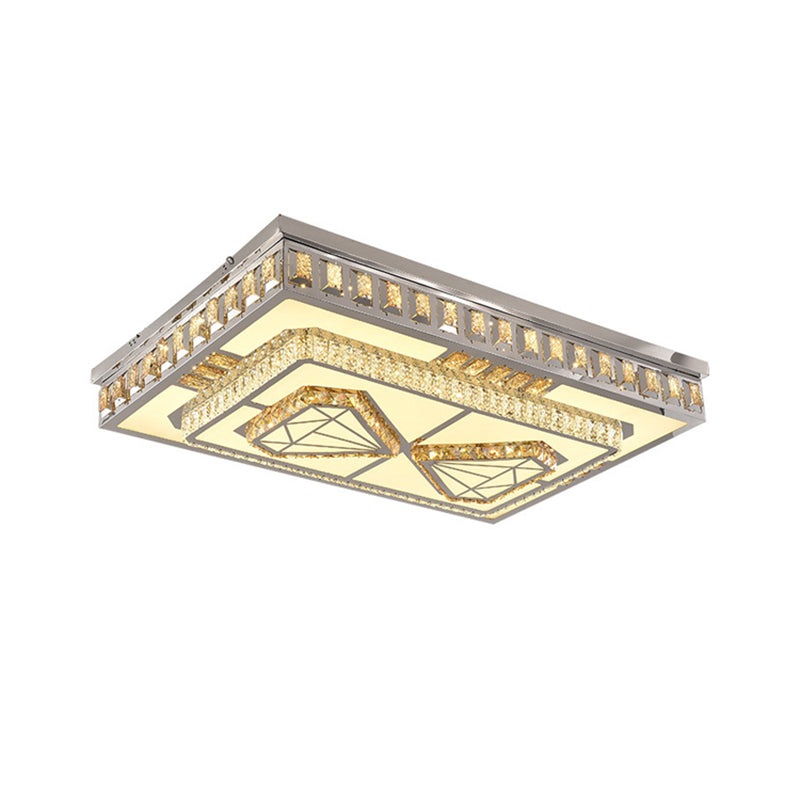 LED Flush Ceiling Light Modern Rectangle/Round Crystal Flush Mount Lamp in Chrome with Diamond Design Clearhalo 'Ceiling Lights' 'Close To Ceiling Lights' 'Close to ceiling' 'Flush mount' Lighting' 812456